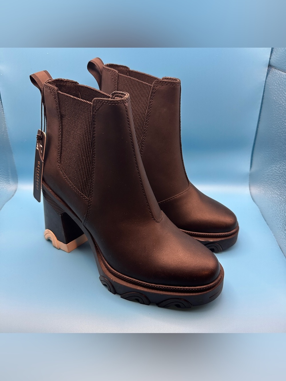 Sorel Brex Heel Chelsea Waterproof Leather Ankle Boots Womens 6 Brown NL4349